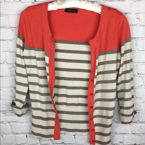 Sweaters - Striped 3/4 Sleeve Cardigan